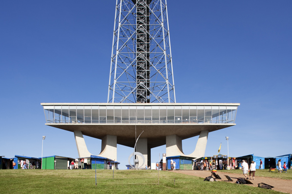 View of the base of the TV Tower, the platform and the three pil