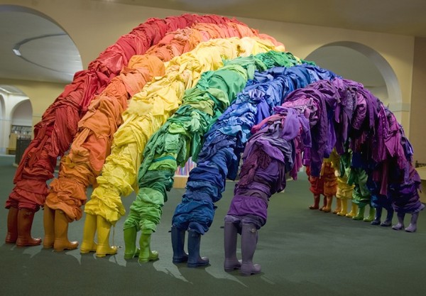clothing paz guerra recycled clothes rainbow artistic artist modern materials shirt artists trash recycle boots contemporary craft industry