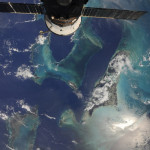 The Bahamas below the International Space Station with a Soyuz unit attached.