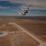 first flight to Spaceport America--whiteknight 2 and spaseship2 circle airfield